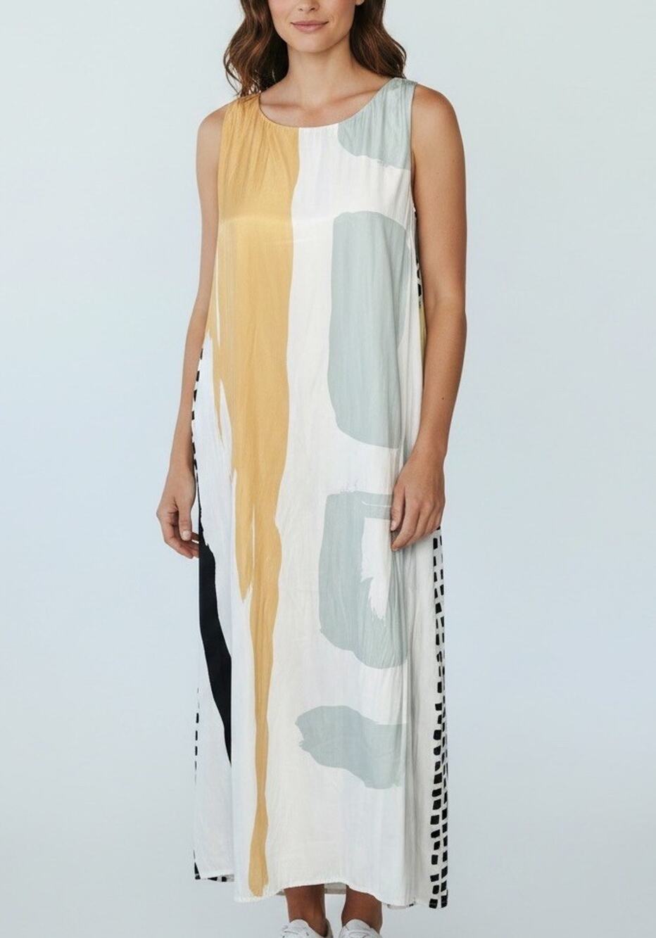 Chico's Size 2 US 12 Sleeveless Halter Tie Neck Abstract Multi Print Maxi Dress